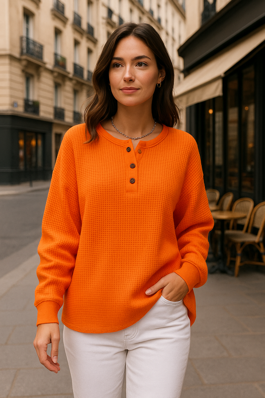 Anne - Henley en Tricot Waffle Confortable