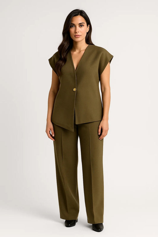 Ensemble Élégant – Top à Encolure Dégagée et Pantalon Large