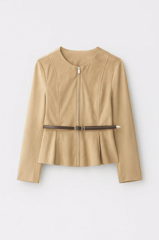 Veste à zip et ceinture fine à la taille