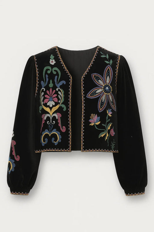 Veste courte avec broderies décoratives et manches larges