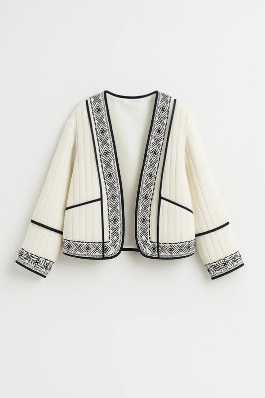 Veste courte avec broderie géométrique contrastante