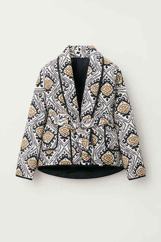 Veste matelassée avec ceinture et motif ethnique