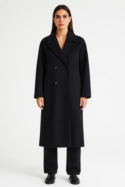 Manteau long à double boutonnage avec revers classiques