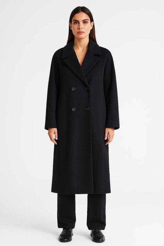 Manteau long à double boutonnage avec revers classiques