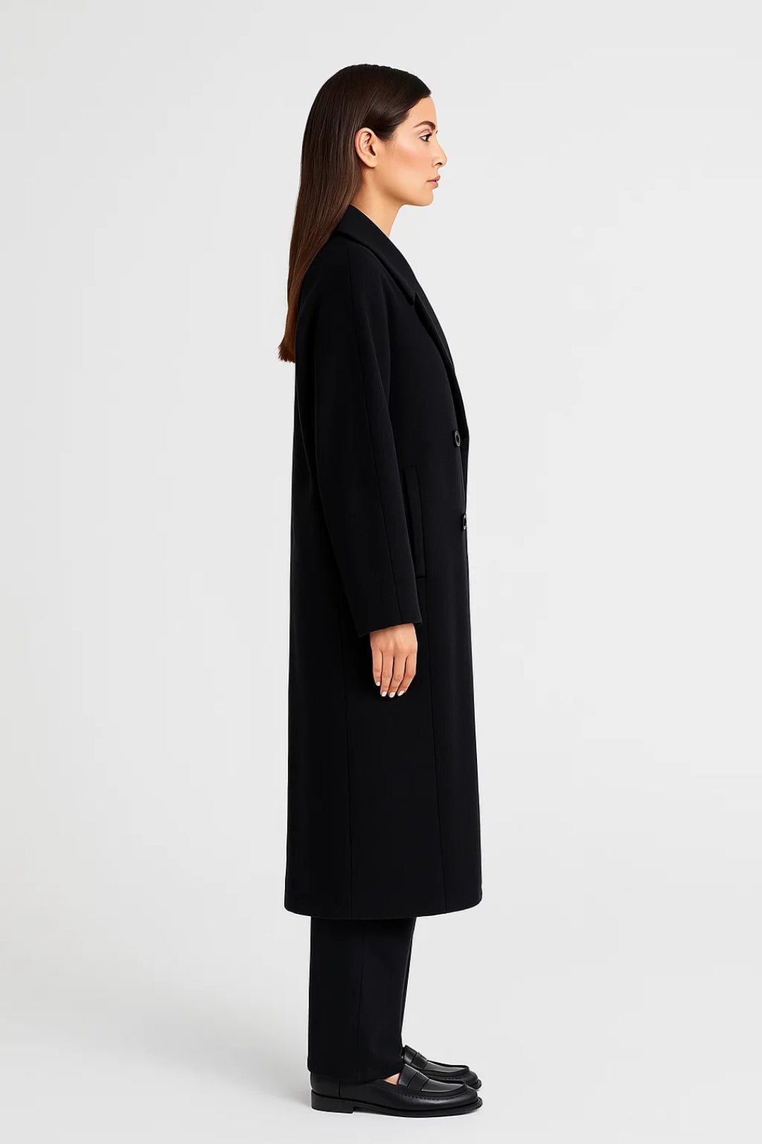 Manteau long à double boutonnage avec revers classiques