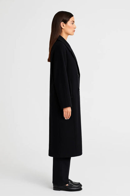 Manteau long à double boutonnage avec revers classiques
