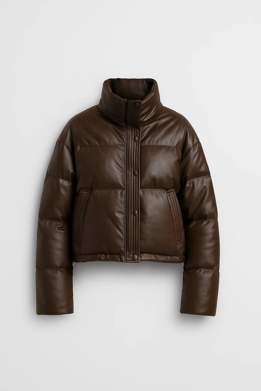 Doudoune courte en simili cuir avec col haut | Disponible en trois coloris