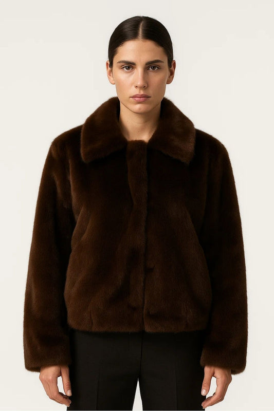 Veste courte en fausse fourrure marron | Élégante et chaude pour l'hiver